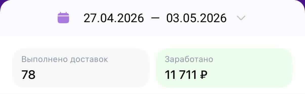 Краснодар — заработано 11 711 ₽ за неделю, выполнено 78 доставок